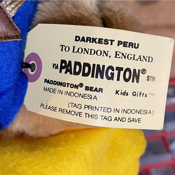 Sears Paddington Bear 15 Inch Plush Stuffed Animal Blue Toggle Coat Yellow Hat - Picture 4 of 8